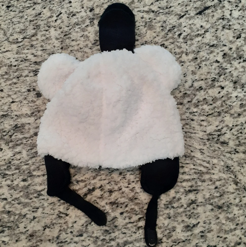 Black & White Furry Bear Ear Flap Hat & Mittens Set NWOT OS Infant